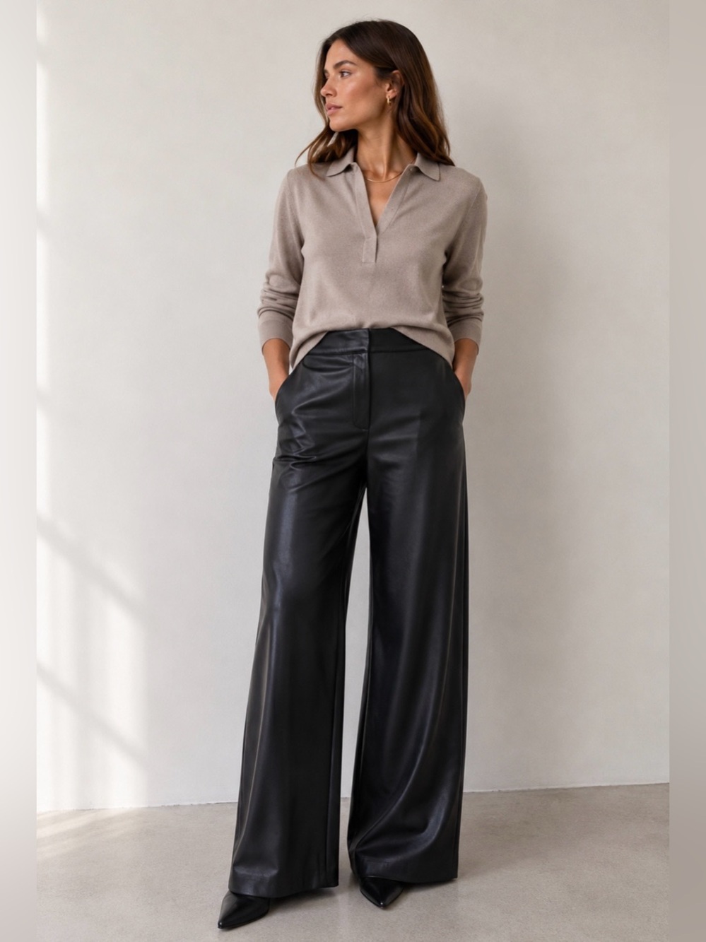 BCBG New York Faux Leather Wide Leg Pants – Size 8